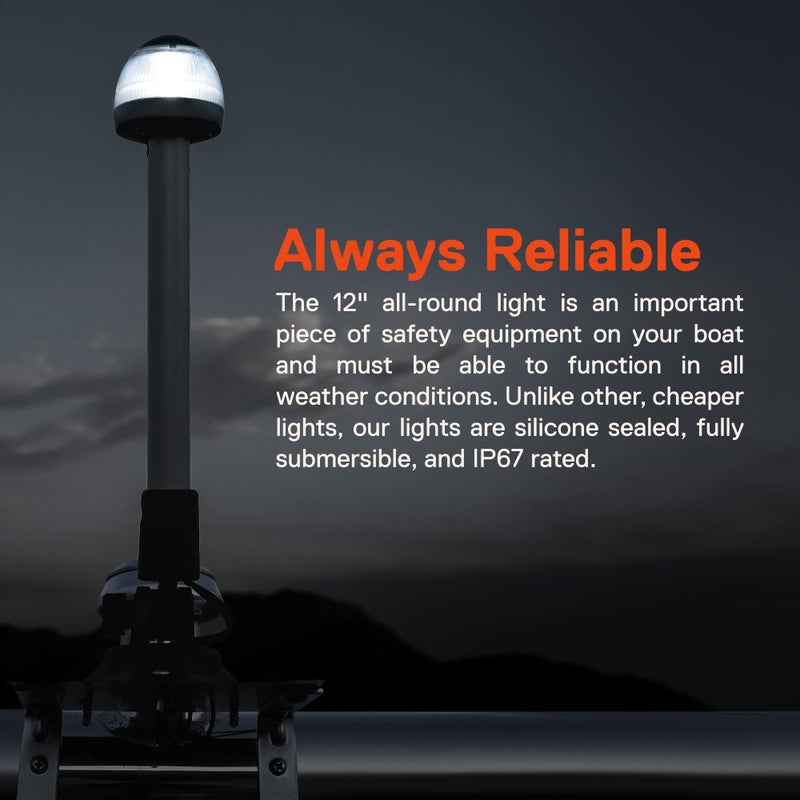 ONLINE LED STORE TRUE MODS 12 بوصة 12-24 فولت ضوء LED بحري أبيض للملاحة والمرسى ضوء قارب شامل [USCG ABYC A-16 3NM] [مقاوم للماء] ضوء خلفي قابل للطي لمسافة 3 أميال بحرية لصيد الأسماك قارب بيميني باس جون - كروم - Image 2